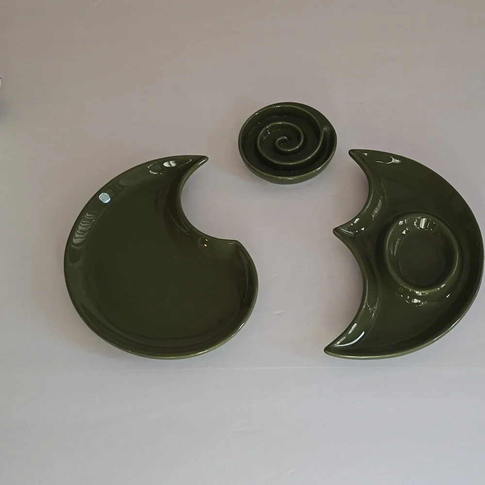 New Open Box Royal Doulton Bay Leaves 3 pcs Chip Dip Dark Green Portugal